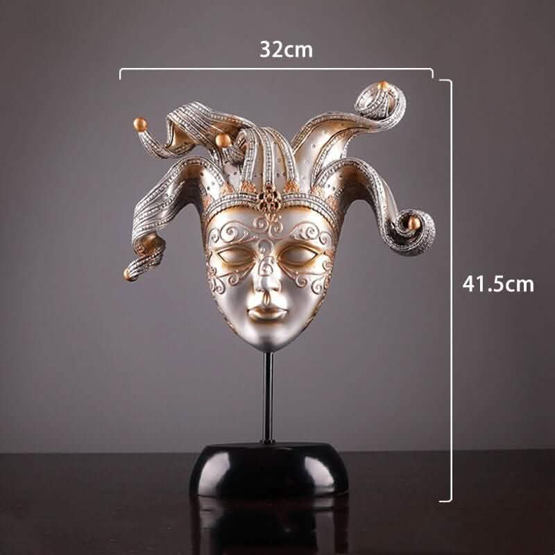 Retro Resin Venetian Masquerade Mask Sculptures – Sunburst, Plume & Jester Designs - Jester’s Charm Mask -