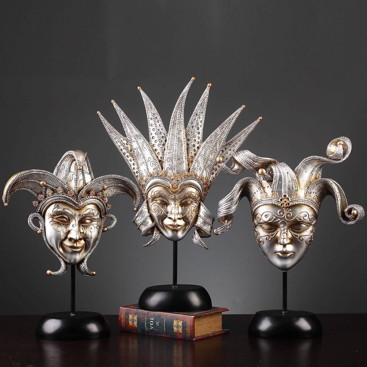 Retro Resin Venetian Masquerade Mask Sculptures – Sunburst, Plume & Jester Designs - Radiant Sunburst Mask -