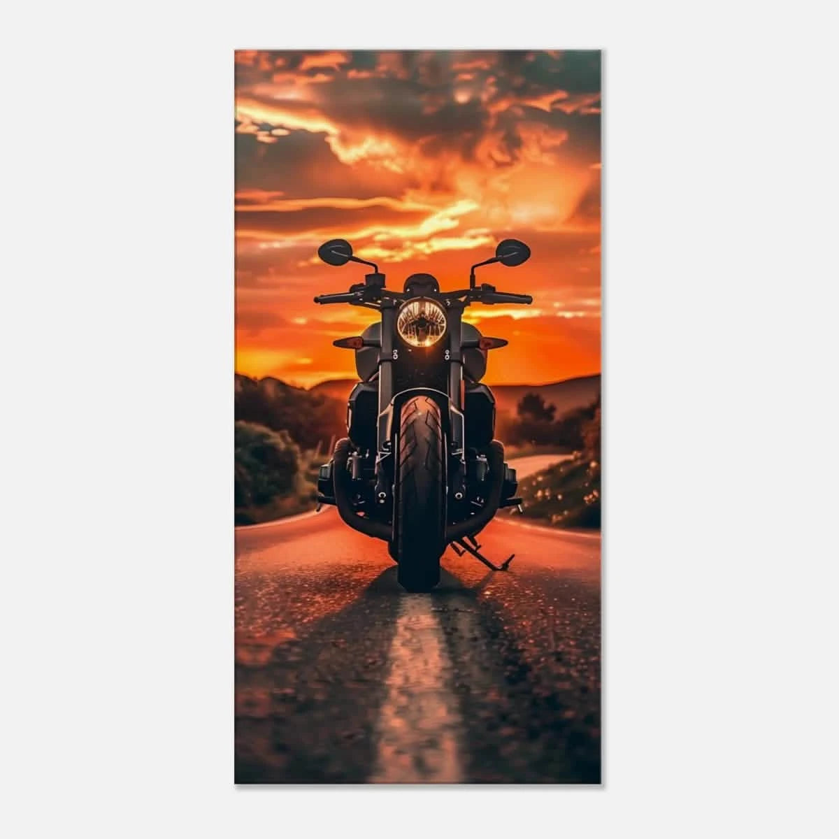 Ride Into the Sunset" | Motorcycle Canvas Print (50x100cm) 🏍️🔥 -