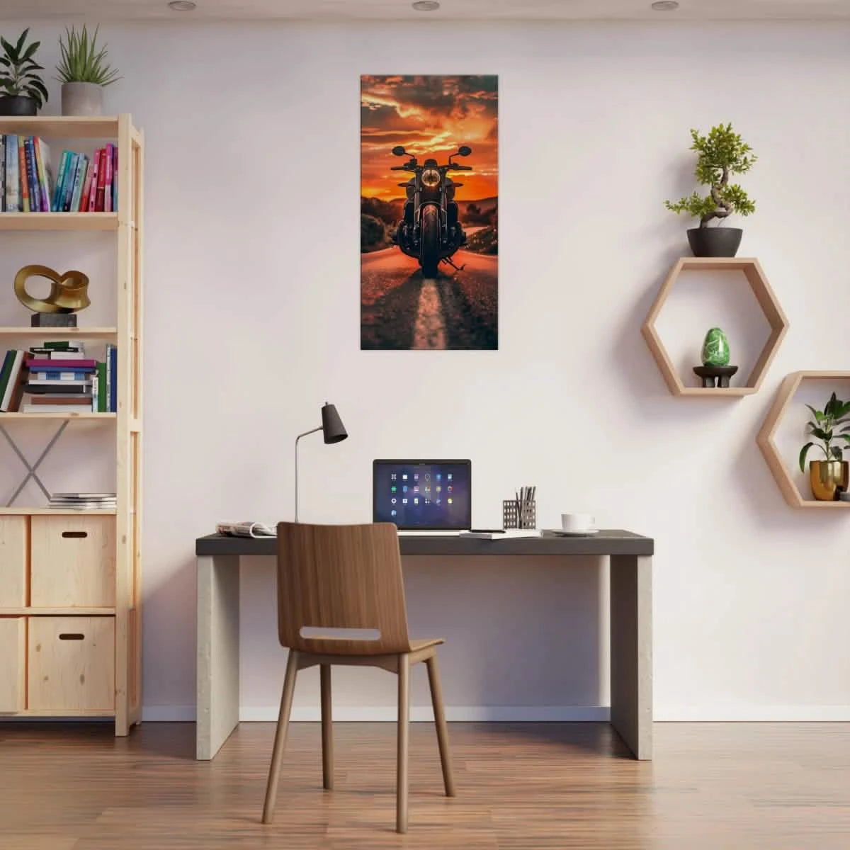 Ride Into the Sunset" | Motorcycle Canvas Print (50x100cm) 🏍️🔥 -