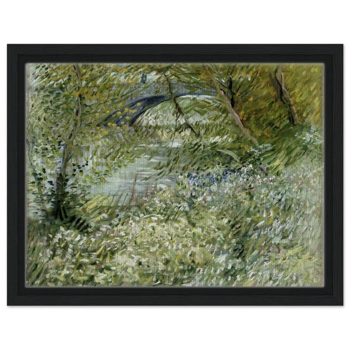 River Bank in Springtime by Vincent van Gogh | Vintage Nature Art wall art print - Framed Canvas - 30x40 cm / 12x16″ - Black frame