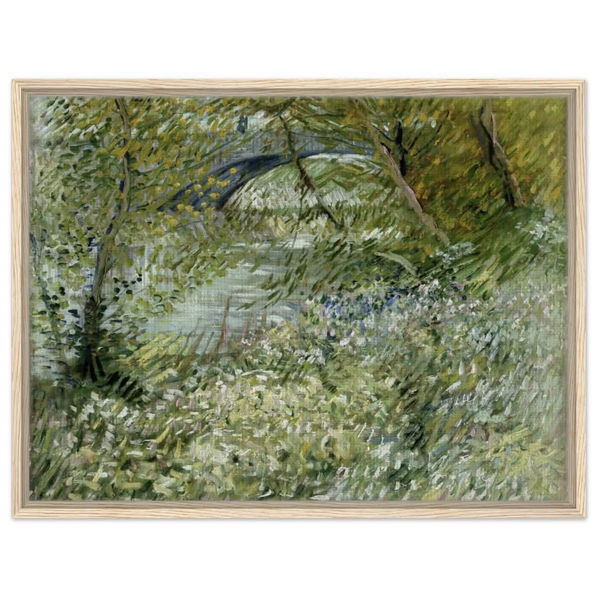 River Bank in Springtime by Vincent van Gogh | Vintage Nature Art wall art print - Framed Canvas - 60x80 cm / 24x32″ - Wood frame