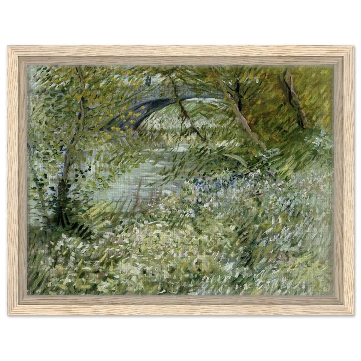 River Bank in Springtime by Vincent van Gogh | Vintage Nature Art wall art print - Framed Canvas - 30x40 cm / 12x16″ - Wood frame