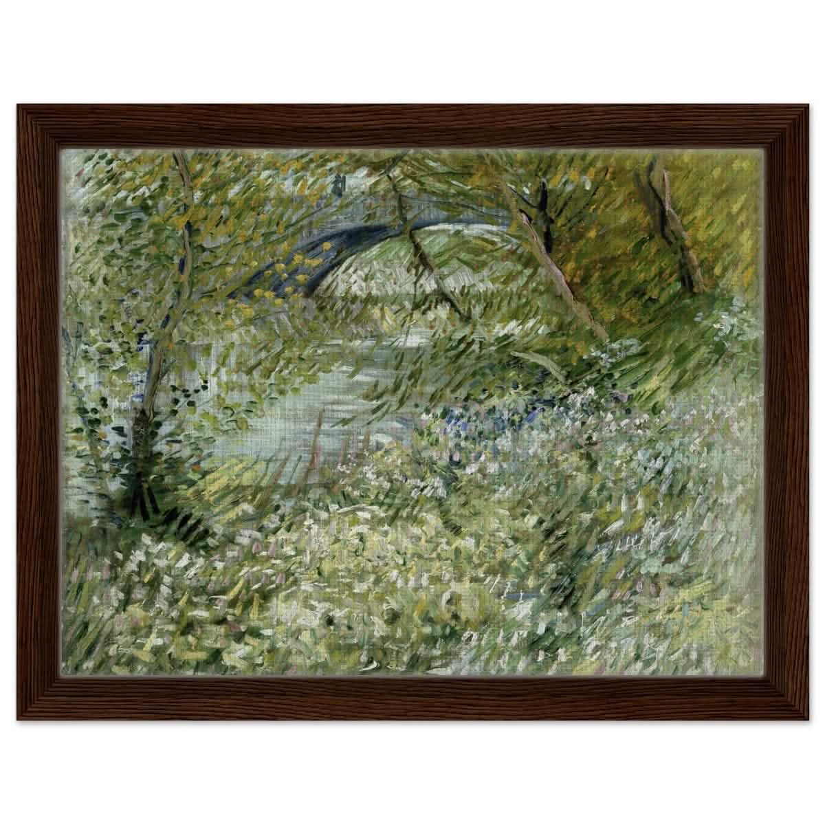 River Bank in Springtime by Vincent van Gogh | Vintage Nature Art wall art print - Framed Canvas - 30x40 cm / 12x16″ - Dark wood frame