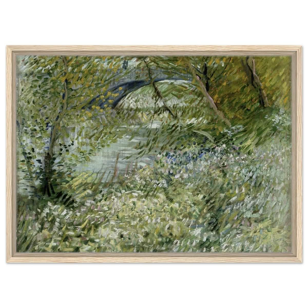 River Bank in Springtime by Vincent van Gogh | Vintage Nature Art wall art print - Framed Canvas - 50x70 cm / 20x28″ - Wood frame