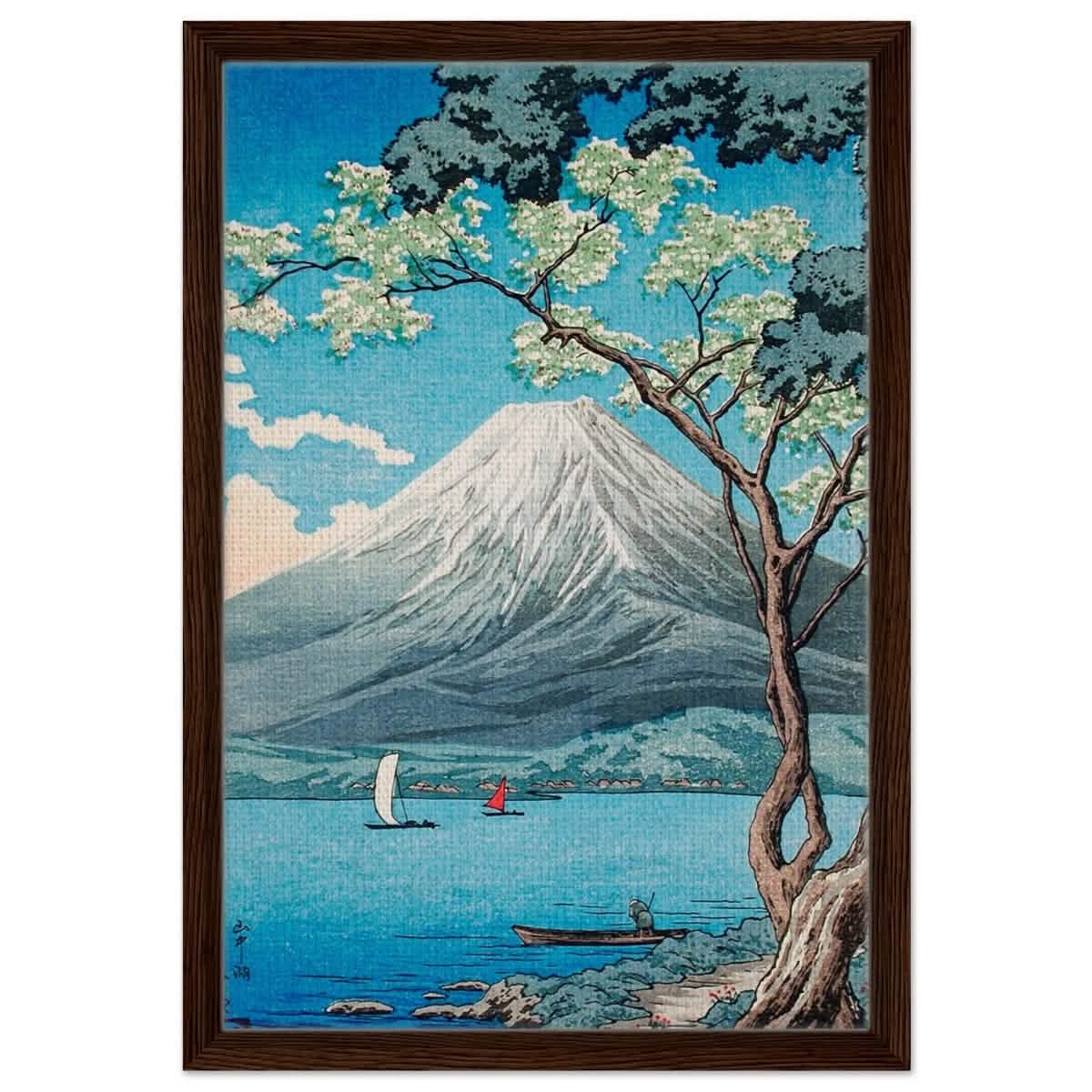 Riverside Serenity | Traditional Japanese Landscape Art | wall art print - Framed Canvas - 40x60 cm / 16x24″ - Dark wood frame