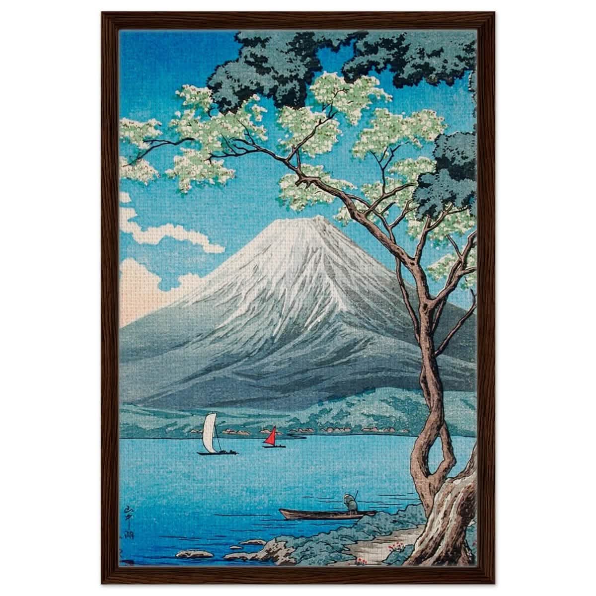 Riverside Serenity | Traditional Japanese Landscape Art | wall art print - Framed Canvas - 50x75 cm / 20x30″ - Dark wood frame