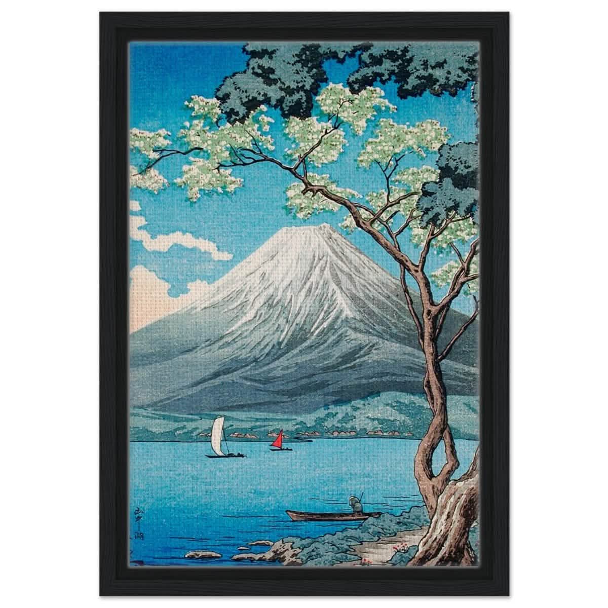 Riverside Serenity | Traditional Japanese Landscape Art | wall art print - Framed Canvas - 30x45 cm / 12x18″ - Black frame