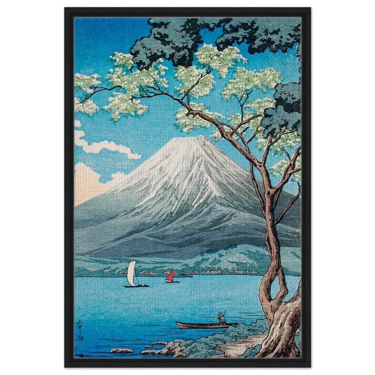 Riverside Serenity | Traditional Japanese Landscape Art | wall art print - Framed Canvas - 60x90 cm / 24x36″ - Black frame