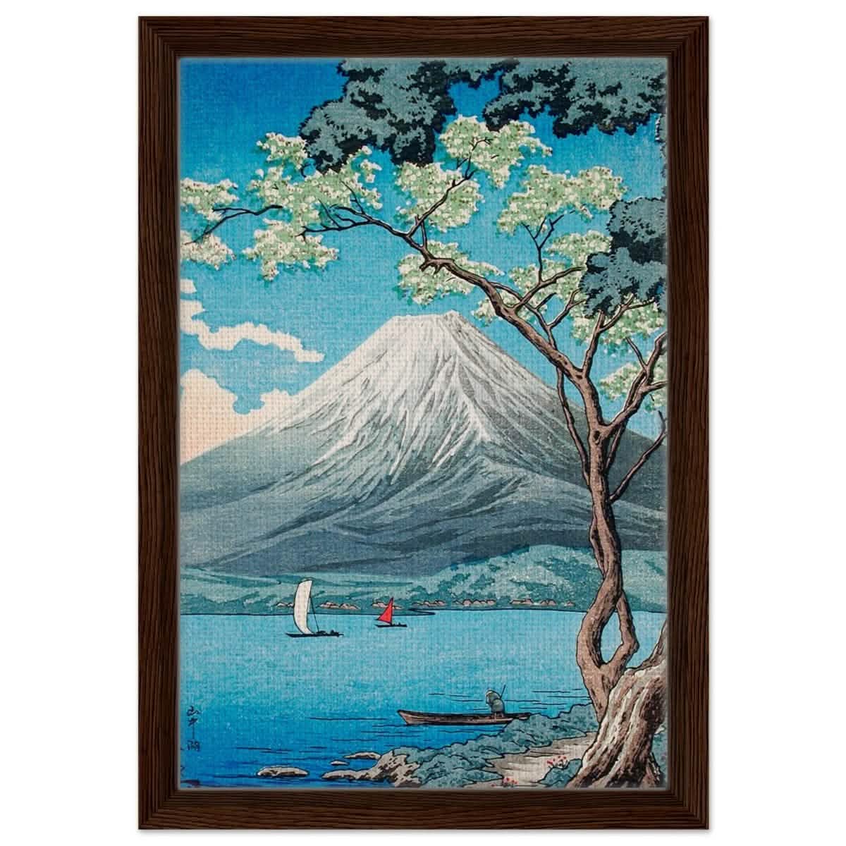 Riverside Serenity | Traditional Japanese Landscape Art | wall art print - Framed Canvas - 30x45 cm / 12x18″ - Dark wood frame