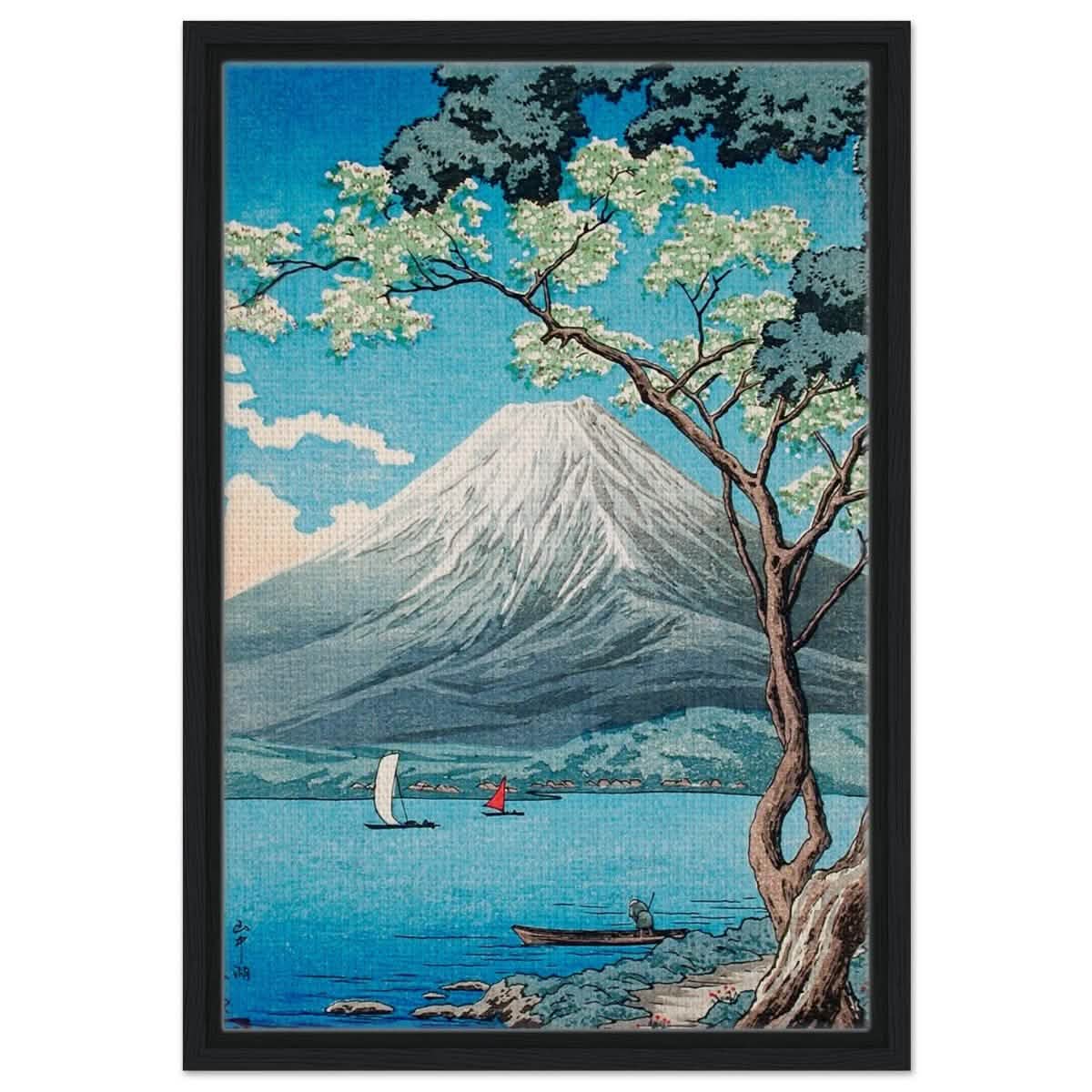 Riverside Serenity | Traditional Japanese Landscape Art | wall art print - Framed Canvas - 40x60 cm / 16x24″ - Black frame