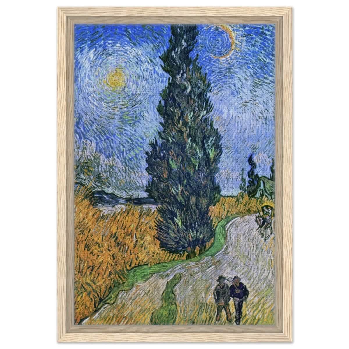 Road with Cypress and Star , 1890 by Vincent van Gogh | Vintage Art wall art print - Framed Canvas - 30x45 cm / 12x18″ - Wood frame
