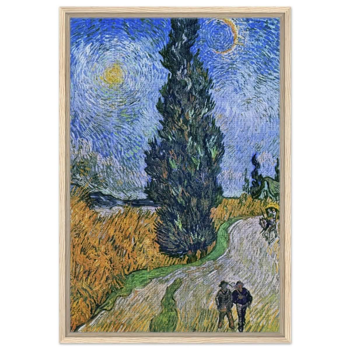 Road with Cypress and Star , 1890 by Vincent van Gogh | Vintage Art wall art print - Framed Canvas - 50x75 cm / 20x30″ - Wood frame