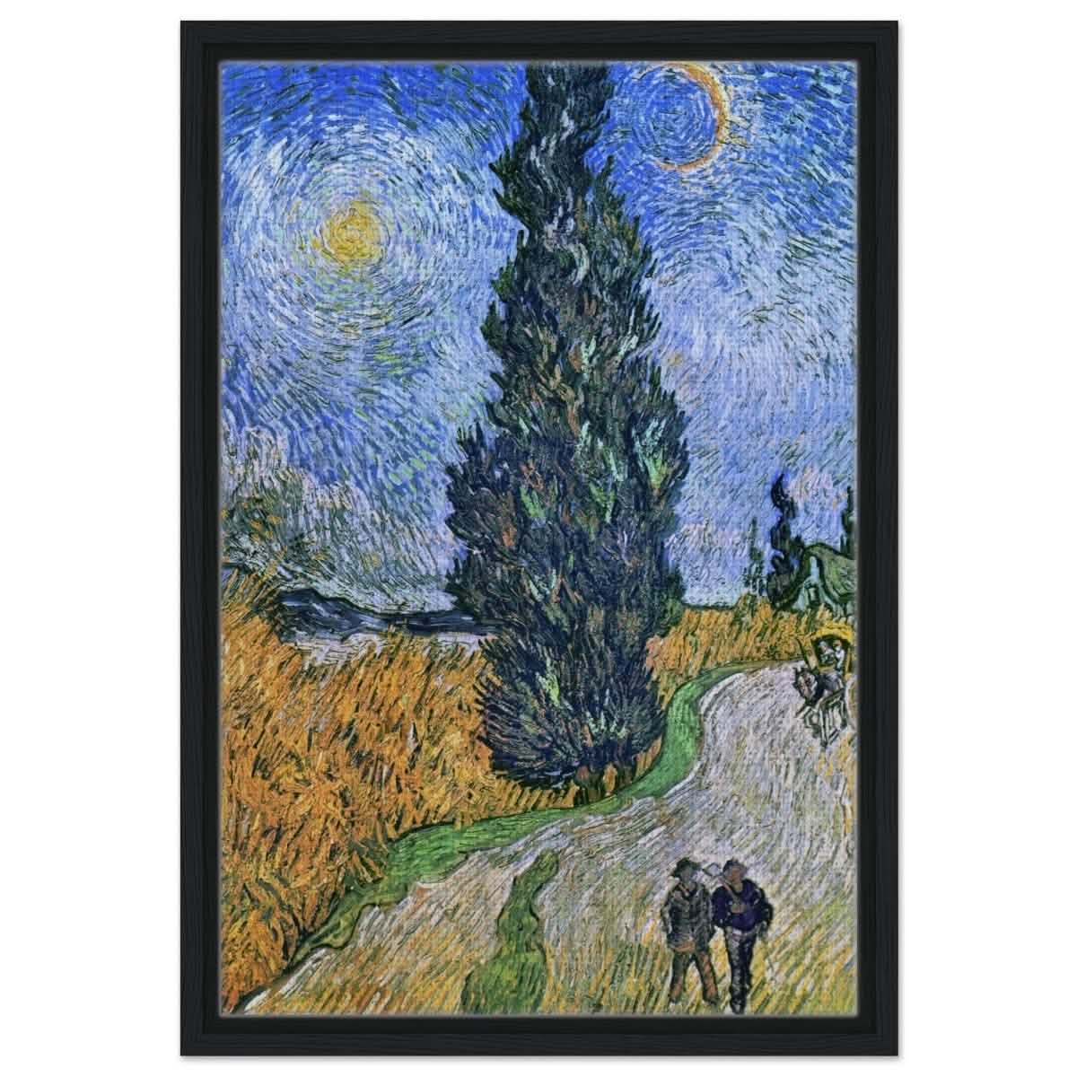 Road with Cypress and Star , 1890 by Vincent van Gogh | Vintage Art wall art print - Framed Canvas - 40x60 cm / 16x24″ - Black frame