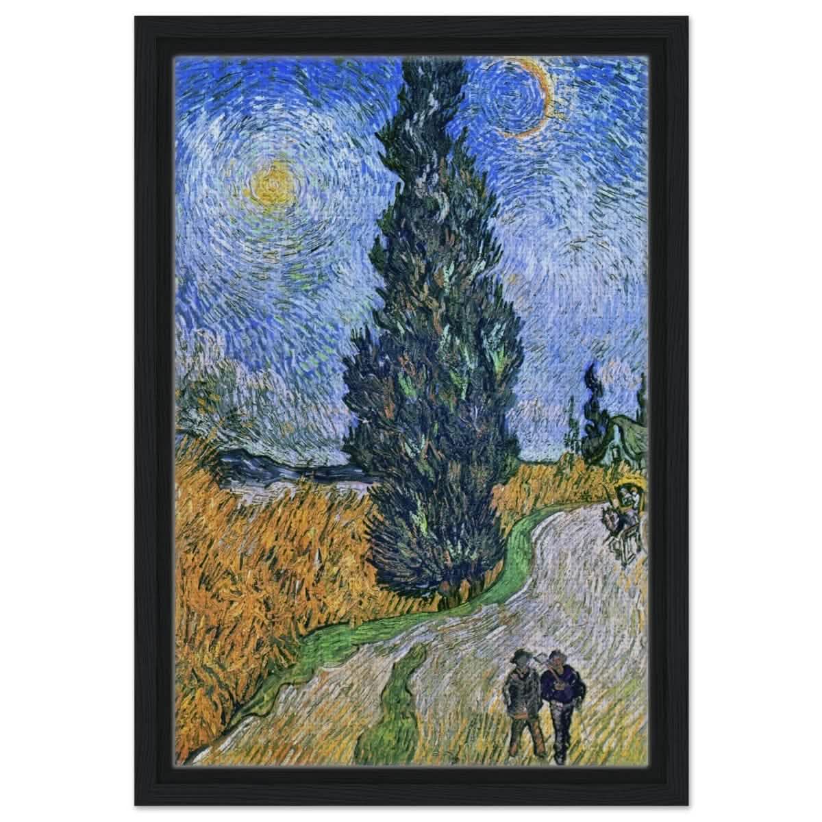 Road with Cypress and Star , 1890 by Vincent van Gogh | Vintage Art wall art print - Framed Canvas - 30x45 cm / 12x18″ - Black frame