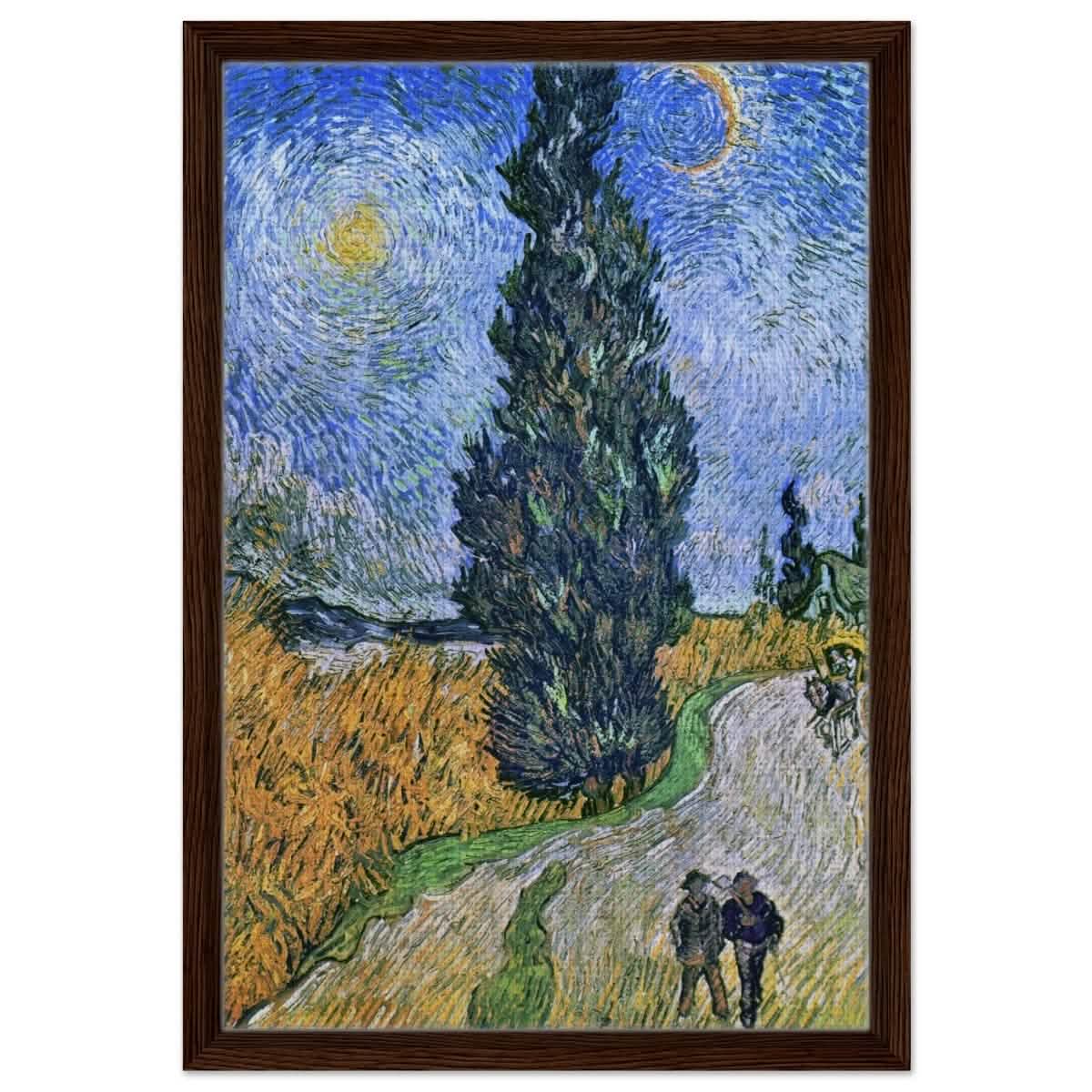 Road with Cypress and Star , 1890 by Vincent van Gogh | Vintage Art wall art print - Framed Canvas - 40x60 cm / 16x24″ - Dark wood frame