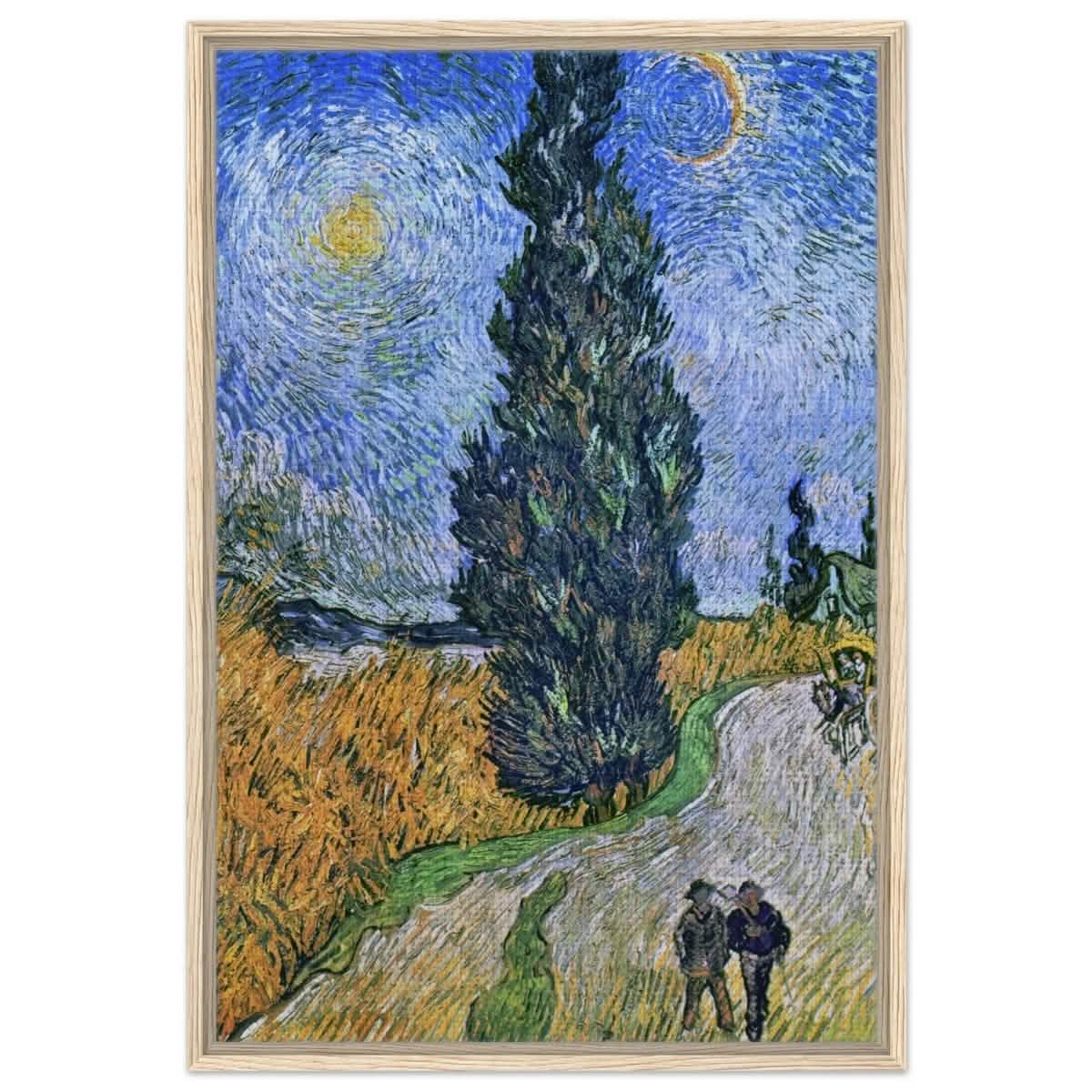 Road with Cypress and Star , 1890 by Vincent van Gogh | Vintage Art wall art print - Framed Canvas - 60x90 cm / 24x36″ - Wood frame
