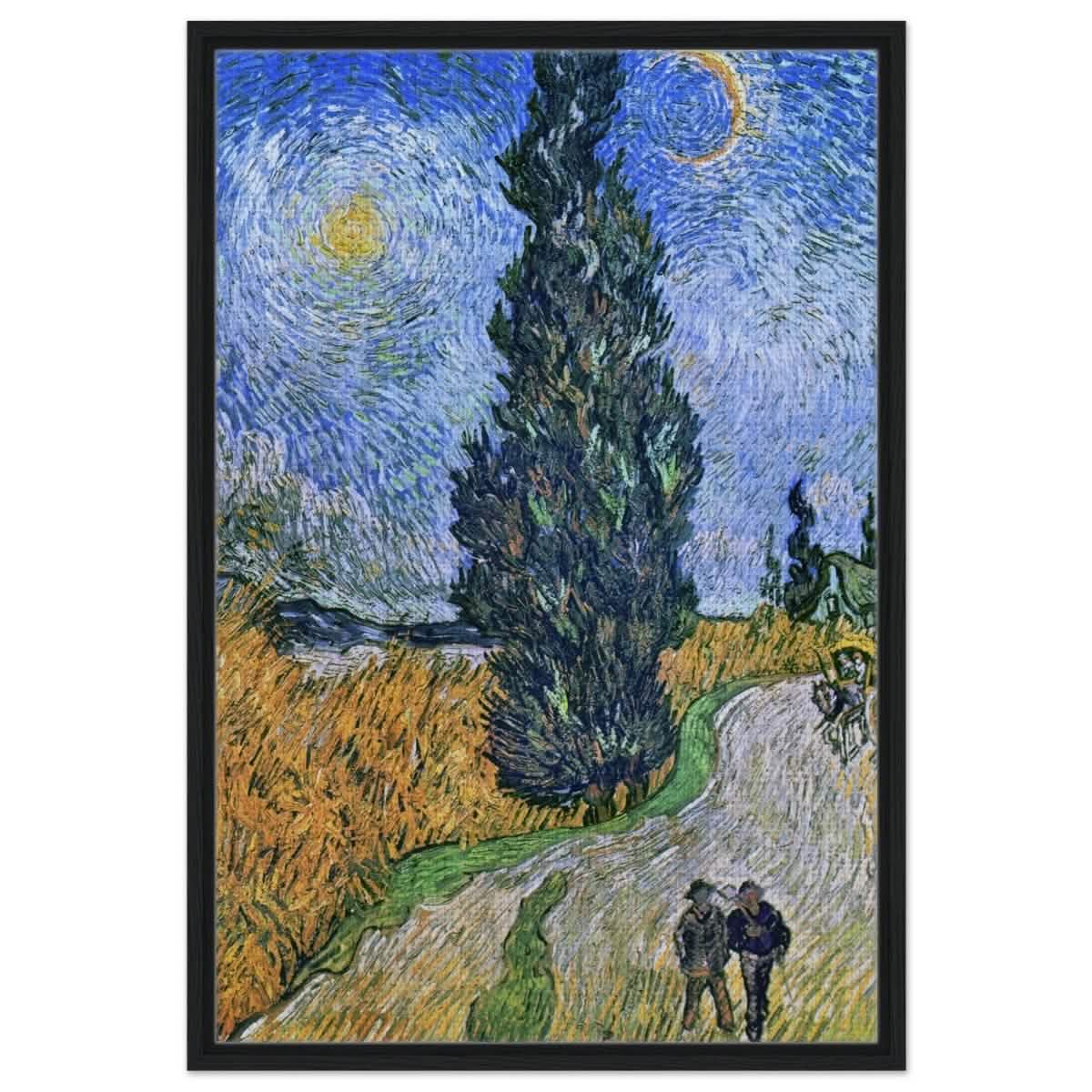 Road with Cypress and Star , 1890 by Vincent van Gogh | Vintage Art wall art print - Framed Canvas - 60x90 cm / 24x36″ - Black frame