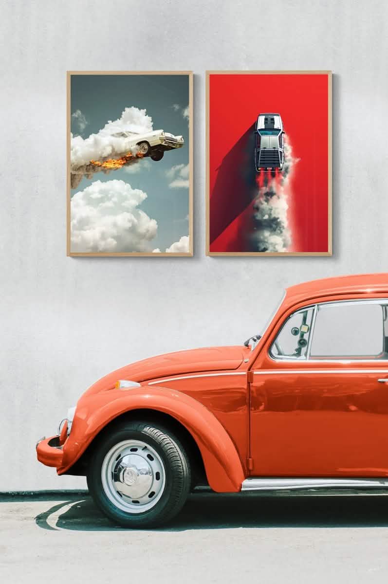 Rocket Ride | Vintage Car Art Duo Canvas & Framed Canvas Print set - Framed Canvas - 30X45 CM / 12X18″ - Wood frame