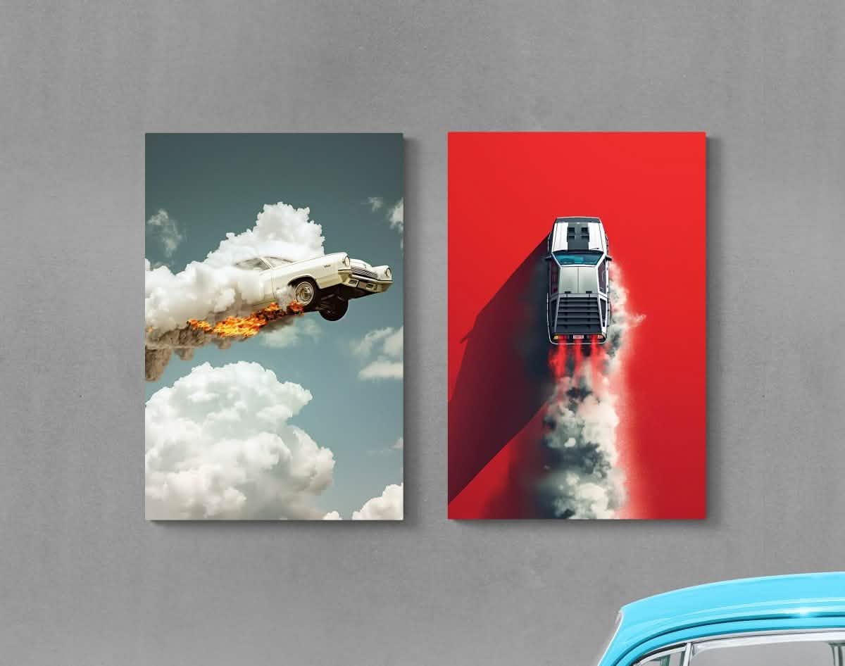 Rocket Ride | Vintage Car Art Duo Canvas & Framed Canvas Print set - Framed Canvas - 30X45 CM / 12X18″ - Black frame