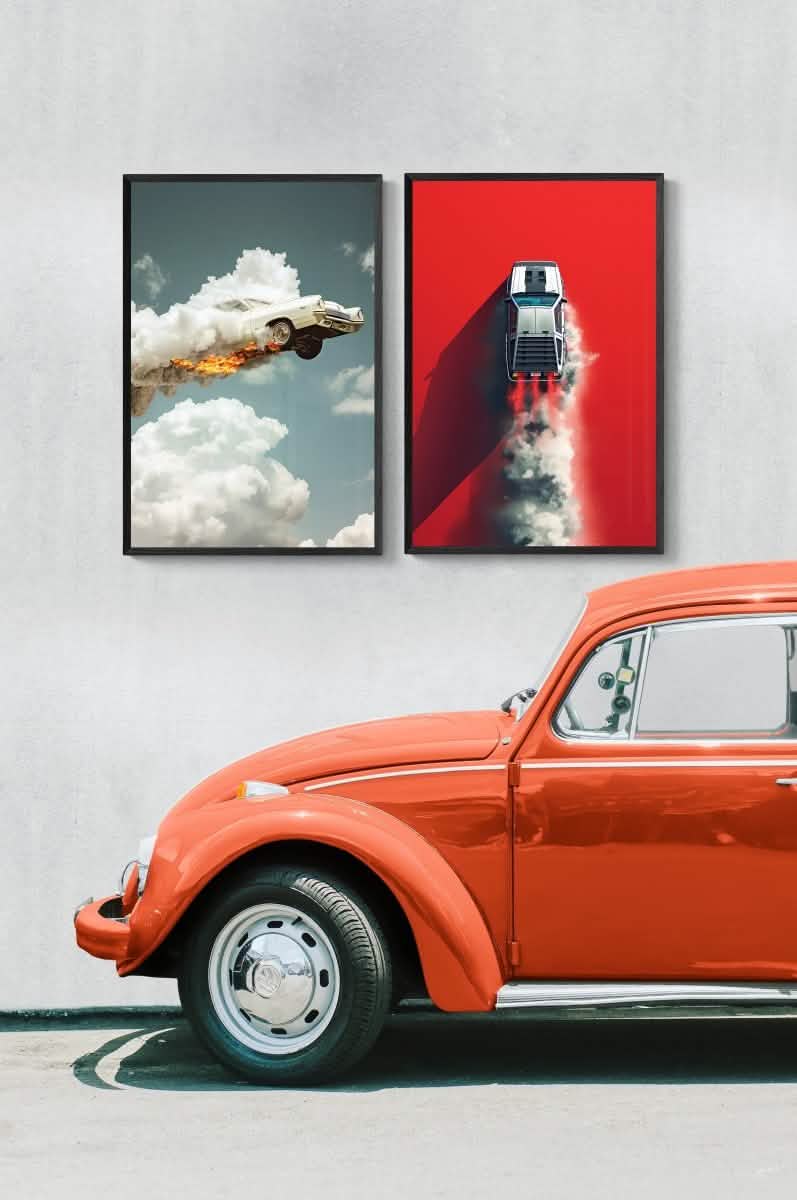 Rocket Ride | Vintage Car Art Duo Canvas & Framed Canvas Print set - Framed Canvas - 30X45 CM / 12X18″ - Black frame