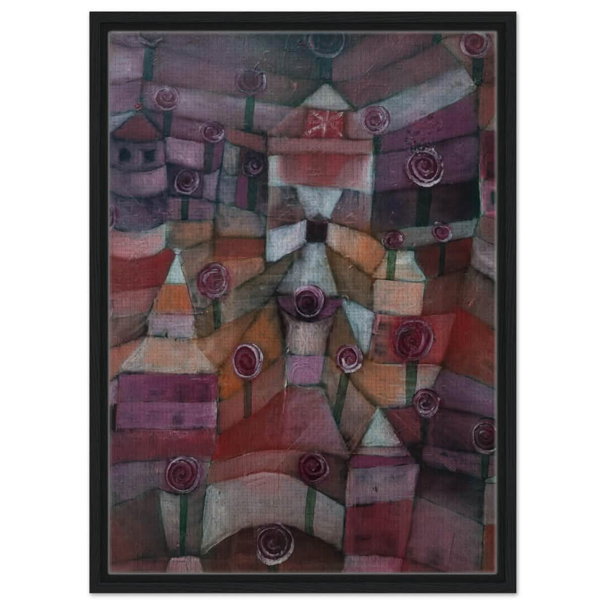 Rose garden (1920) by Paul Klee | Vintage wall art print - Framed Canvas - 50x70 cm / 20x28″ - Black frame