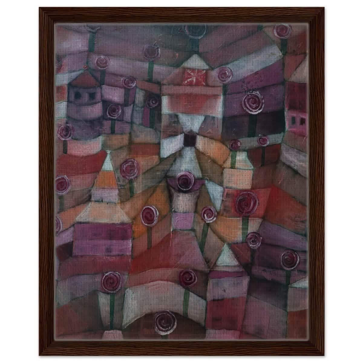 Rose garden (1920) by Paul Klee | Vintage wall art print - Framed Canvas - 40x50 cm / 16x20″ - Dark wood frame