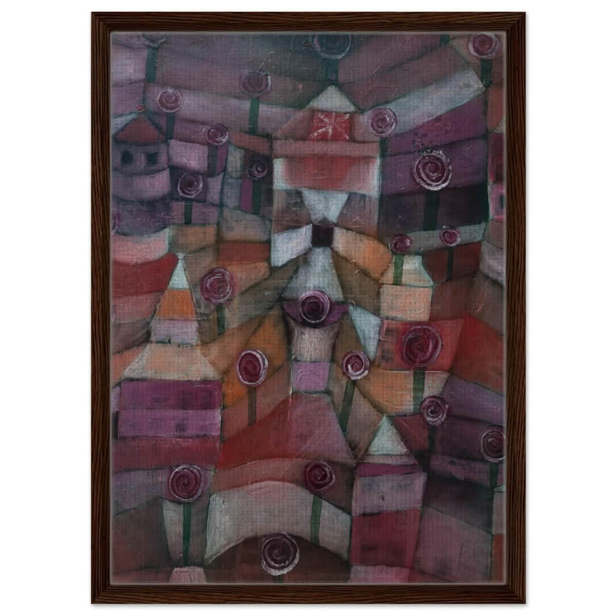 Rose garden (1920) by Paul Klee | Vintage wall art print - Framed Canvas - 50x70 cm / 20x28″ - Dark wood frame