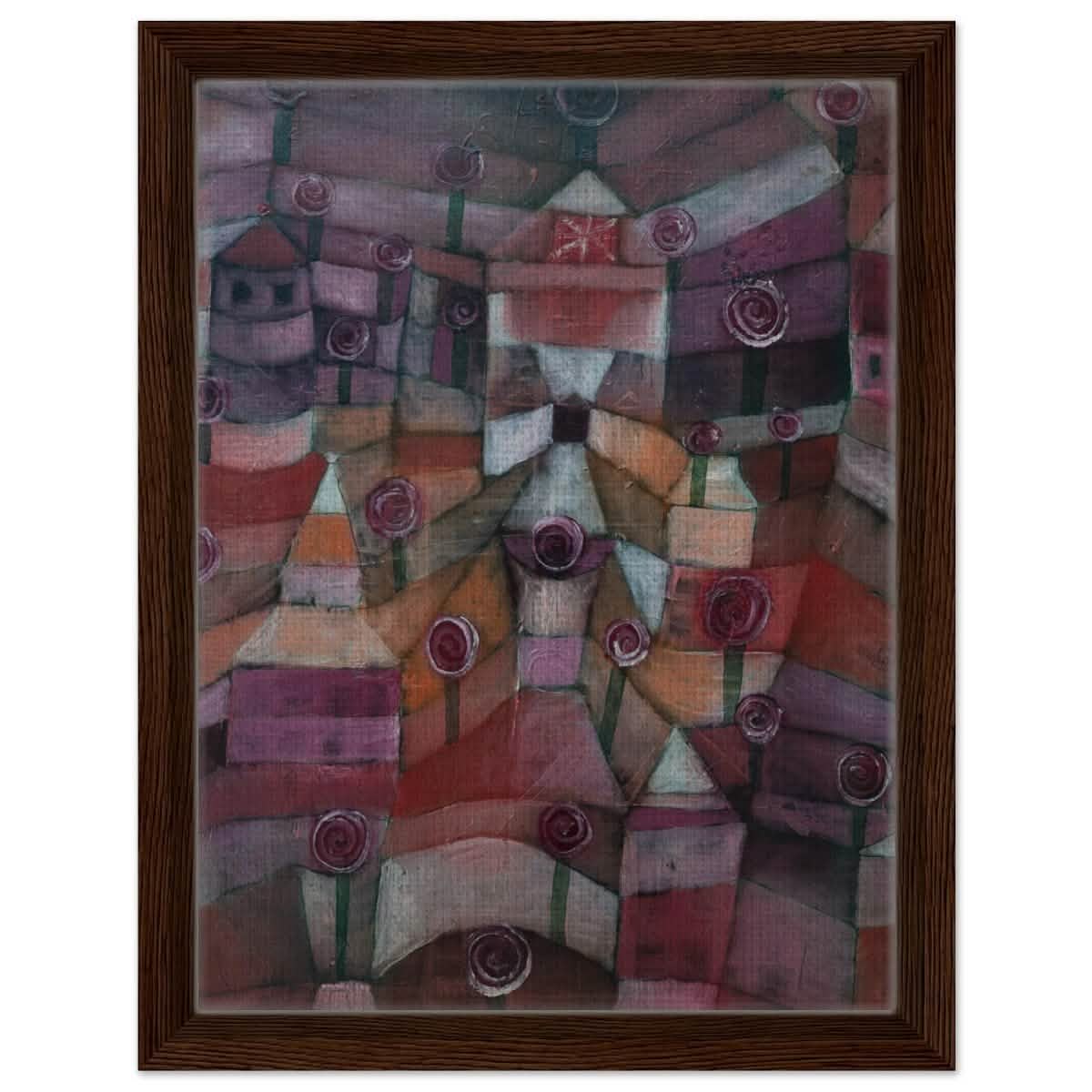 Rose garden (1920) by Paul Klee | Vintage wall art print - Framed Canvas - 30x40 cm / 12x16″ - Dark wood frame