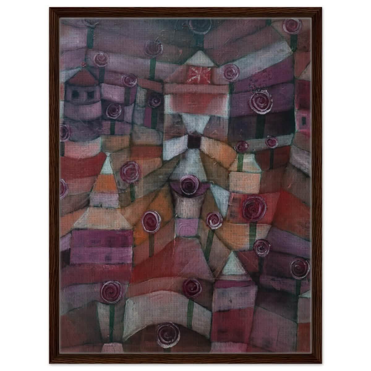 Rose garden (1920) by Paul Klee | Vintage wall art print - Framed Canvas - 60x80 cm / 24x32″ - Dark wood frame