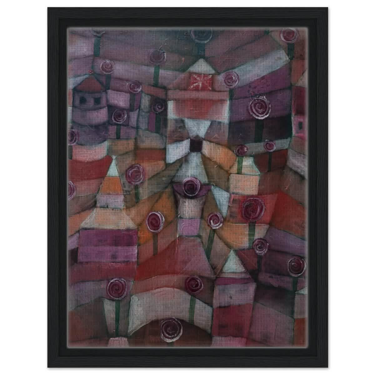 Rose garden (1920) by Paul Klee | Vintage wall art print - Framed Canvas - 30x40 cm / 12x16″ - Black frame