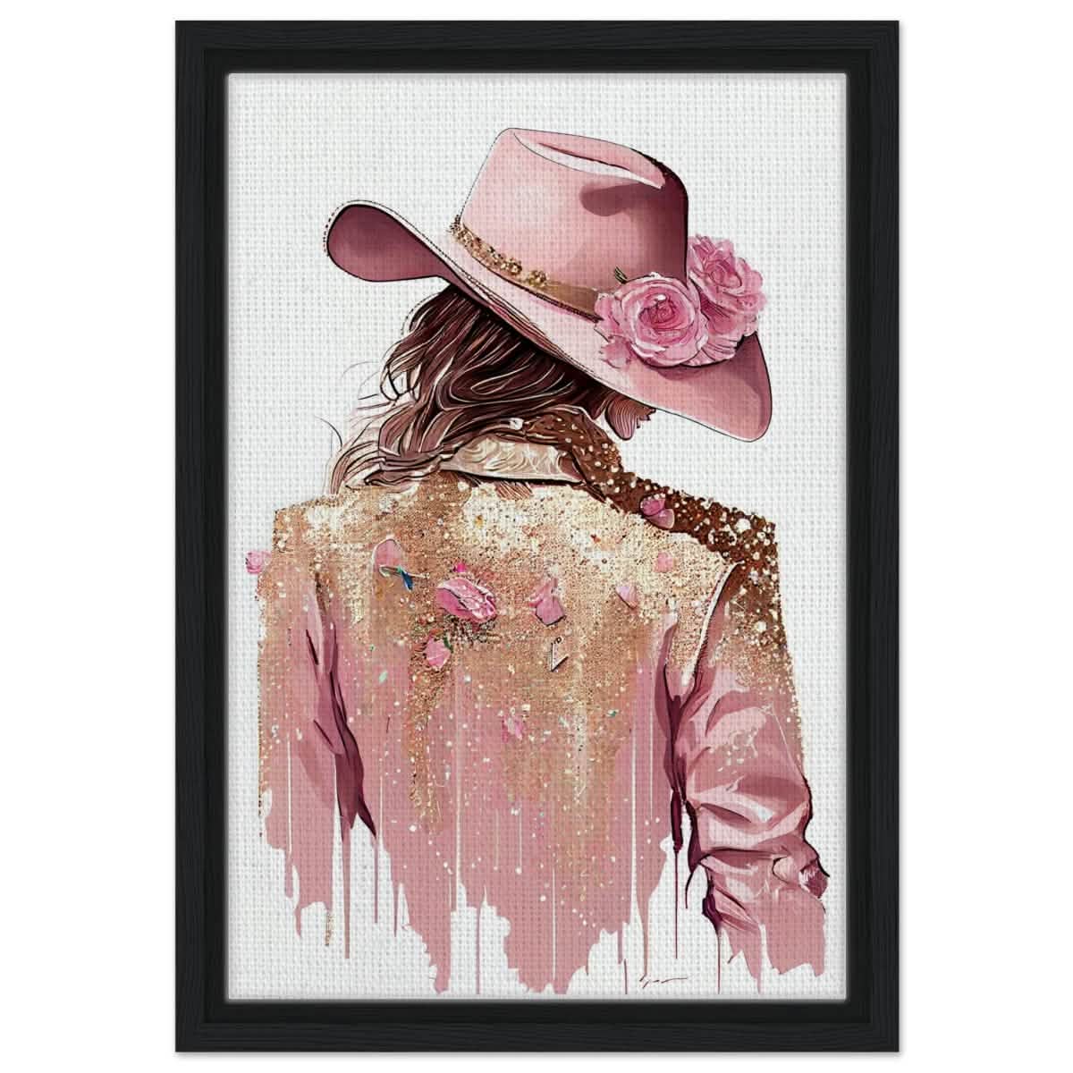 Rosé Reverie: The Western Muse | Modern contemporary wall art print - 30x45 cm / 12x18″ - Framed Canvas - Black frame