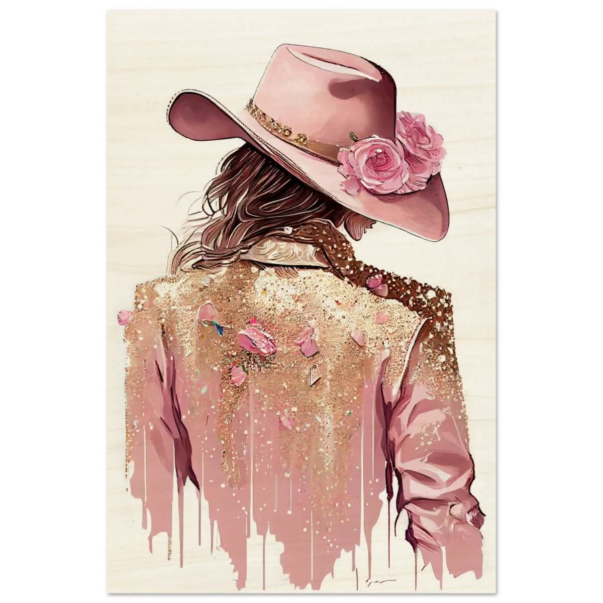 Rosé Reverie: The Western Muse | Modern contemporary wall art print - 50x75 cm / 20x30″ - Wood Prints -