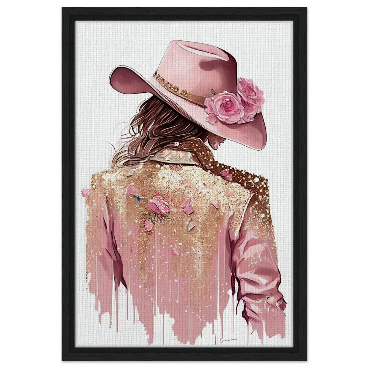 Rosé Reverie: The Western Muse | Modern contemporary wall art print - 40x60 cm / 16x24″ - Framed Canvas - Black frame