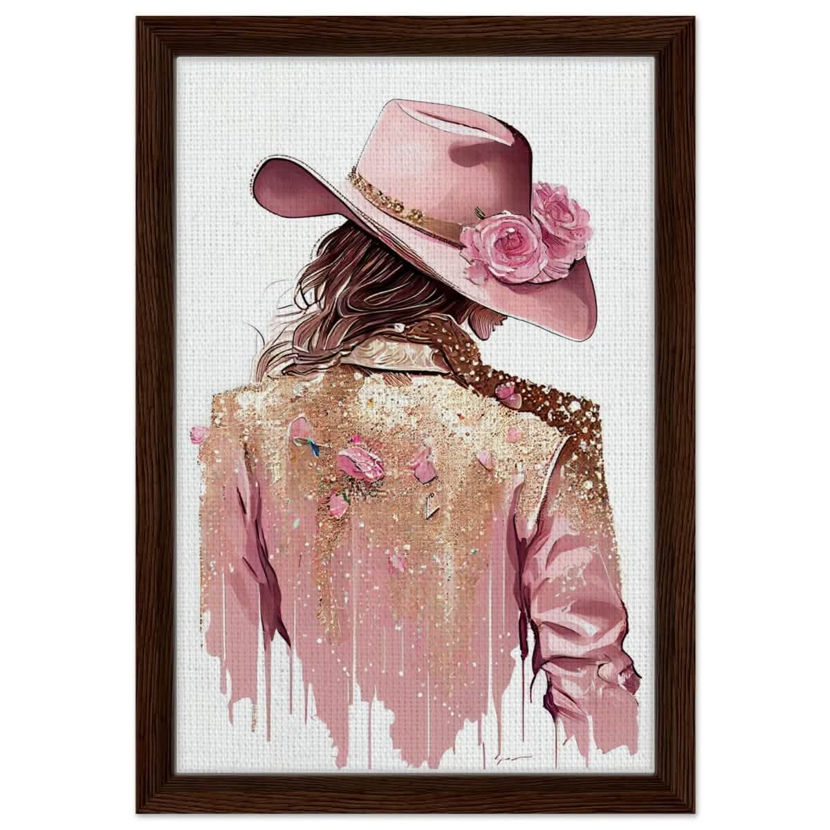 Rosé Reverie: The Western Muse | Modern contemporary wall art print - 30x45 cm / 12x18″ - Framed Canvas - Dark wood frame
