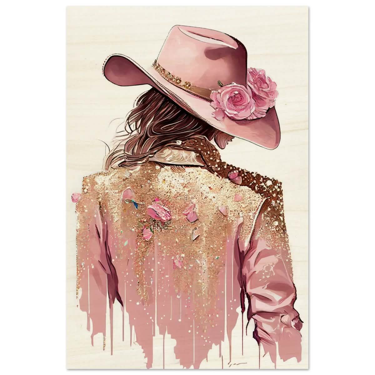 Rosé Reverie: The Western Muse | Modern contemporary wall art print - 30x45 cm / 12x18″ - Wood Prints -