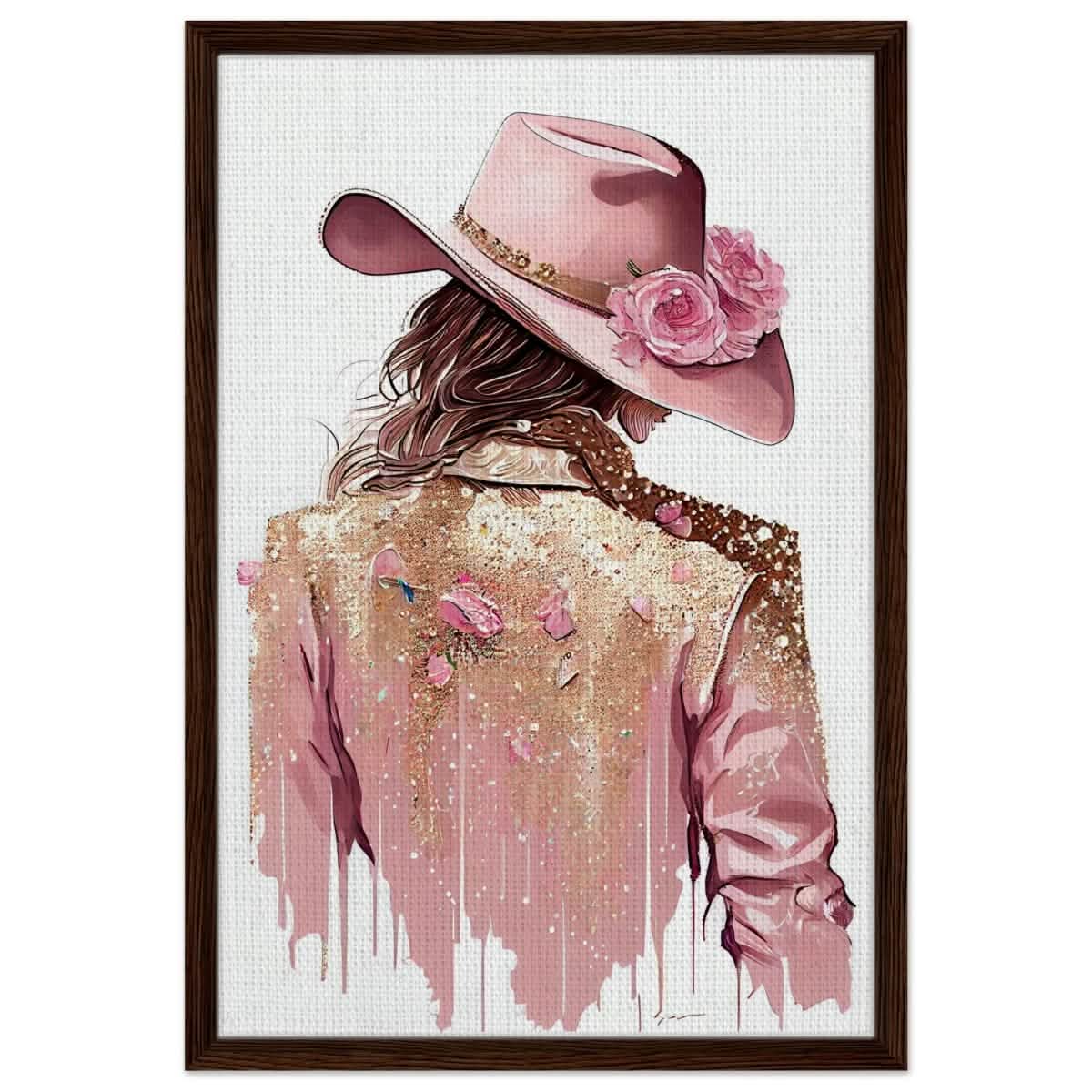 Rosé Reverie: The Western Muse | Modern contemporary wall art print - 50x75 cm / 20x30″ - Framed Canvas - Dark wood frame