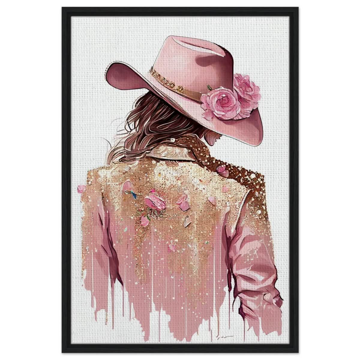 Rosé Reverie: The Western Muse | Modern contemporary wall art print - 60x90 cm / 24x36″ - Framed Canvas - Black frame
