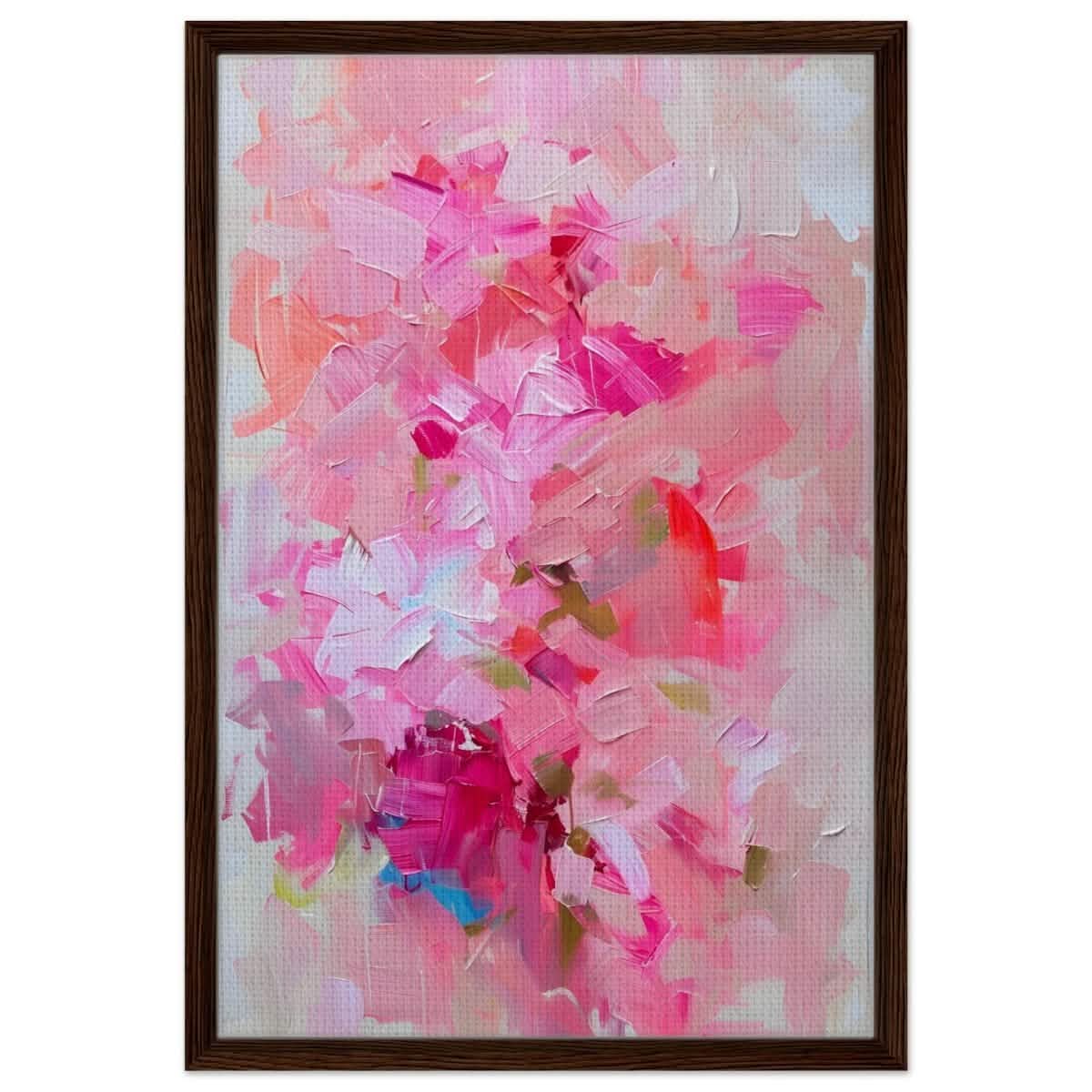Rosy Reverie | Abstract Floral Expressionism | Abstract wall art rpint - Framed Canvas - 50x75 cm / 20x30″ - Dark wood frame