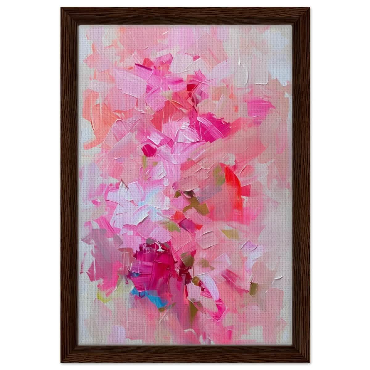 Rosy Reverie | Abstract Floral Expressionism | Abstract wall art rpint - Framed Canvas - 30x45 cm / 12x18″ - Dark wood frame