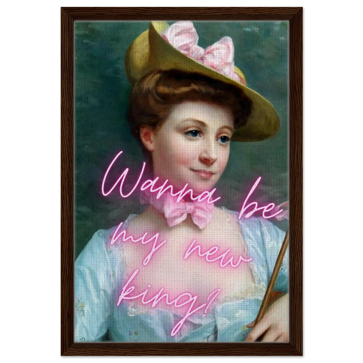 "Royal Flirt" – Neon Pop Romance | Wall Art Print - Framed Canvas - 40x60 cm / 16x24″ - Dark wood frame