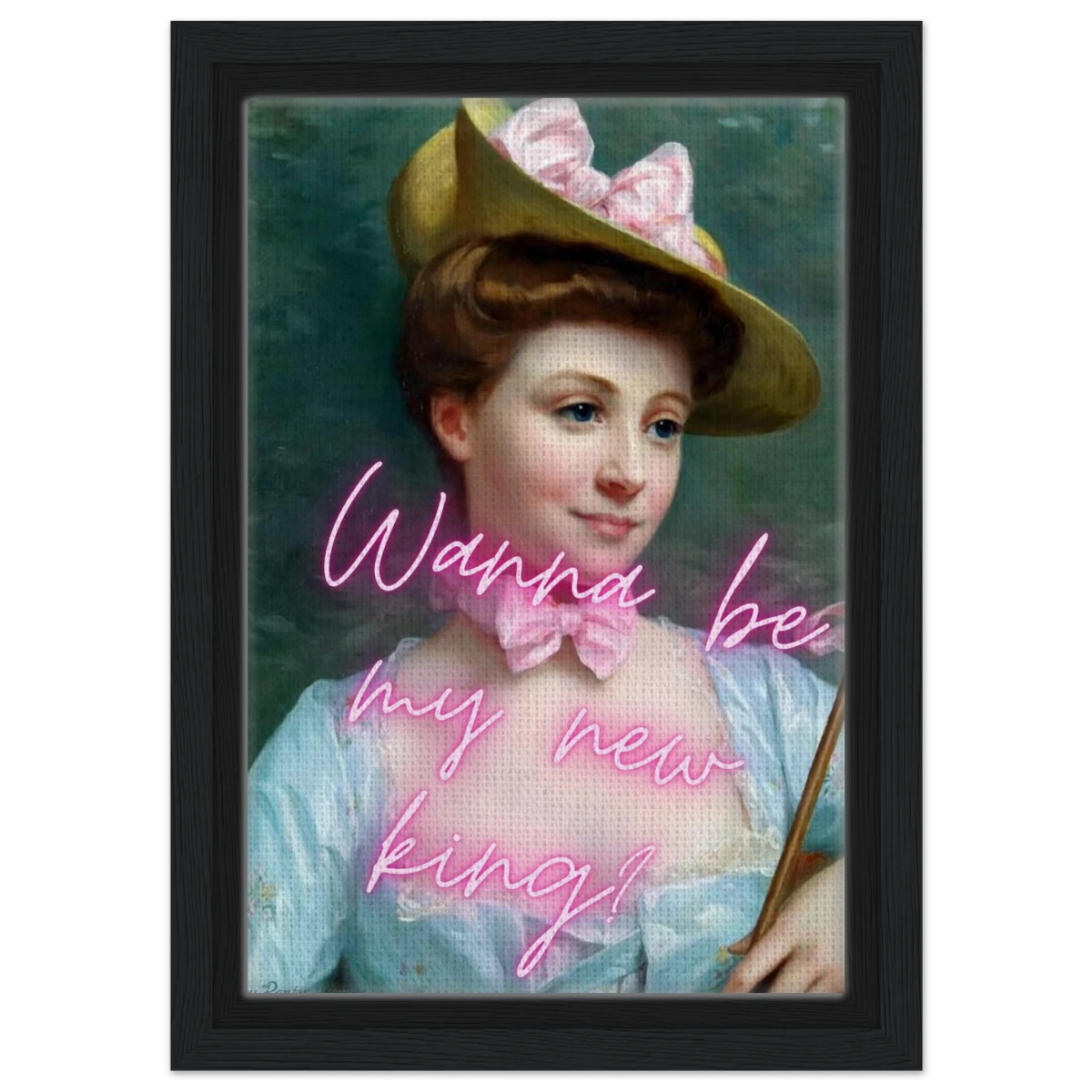 "Royal Flirt" – Neon Pop Romance | Wall Art Print - Framed Canvas - 20x30 cm / 8x12″ - Black frame