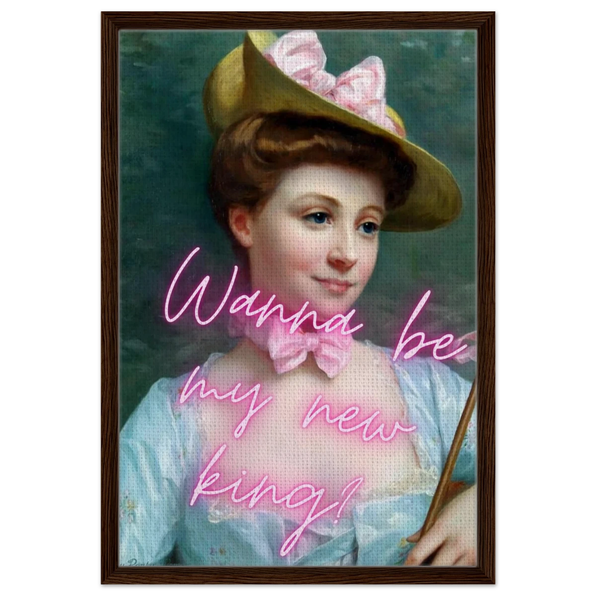 "Royal Flirt" – Neon Pop Romance | Wall Art Print - Framed Canvas - 50x75 cm / 20x30″ - Dark wood frame