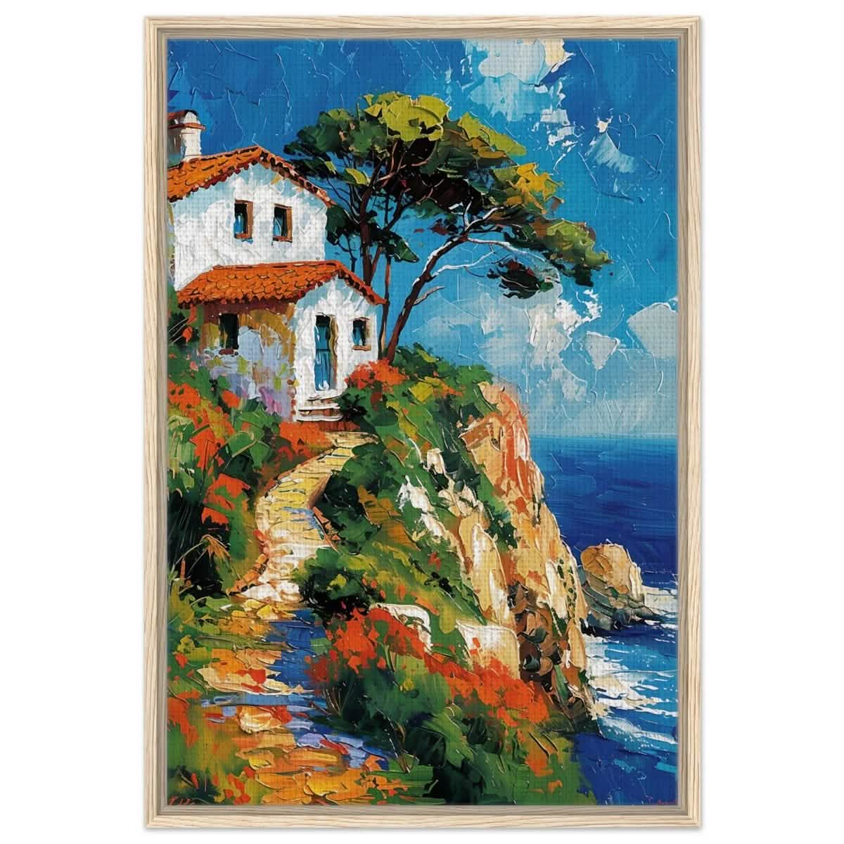 Rustic Escape by the Sea | Modern Expressionist Nature wall art print | Contemporary Seascape Wall Art - Framed Canvas - 30x45 cm / 12x18″ - Wood frame