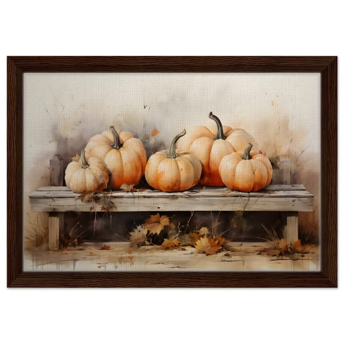 Rustic Pumpkin Still Life | Nature Art wall art print - Framed Canvas - 30x45 cm / 12x18″ - Dark wood frame