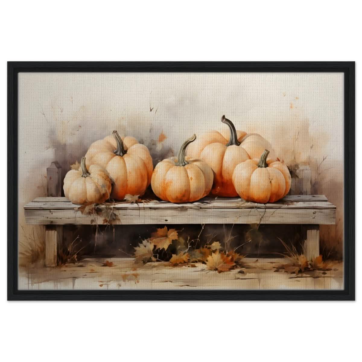 Rustic Pumpkin Still Life | Nature Art wall art print - Framed Canvas - 50x75 cm / 20x30″ - Black frame