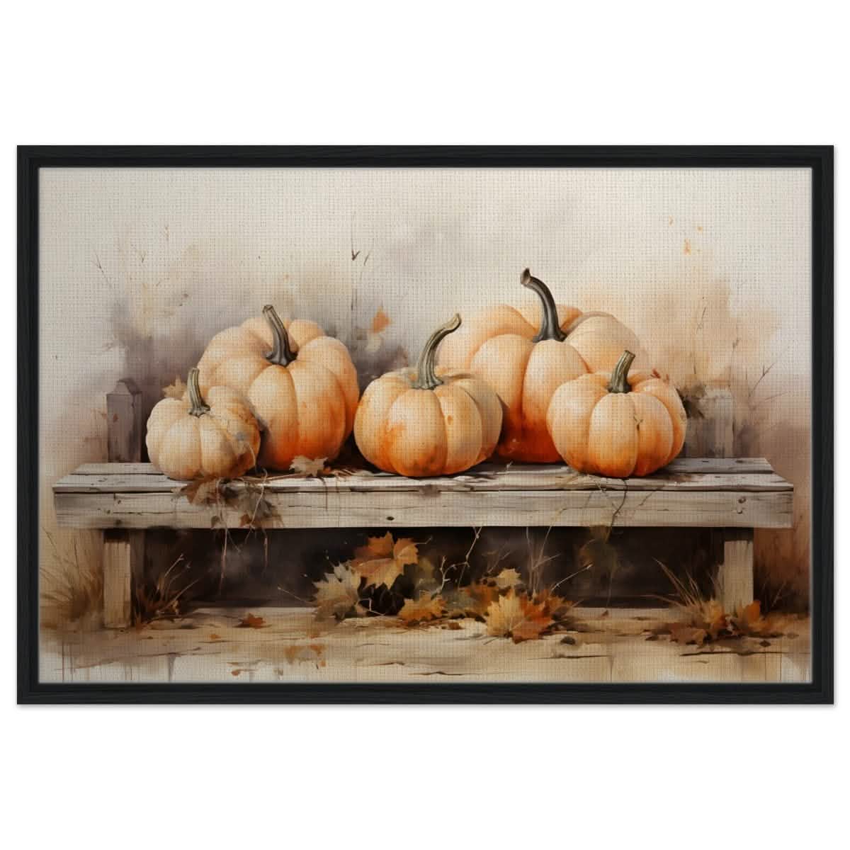 Rustic Pumpkin Still Life | Nature Art wall art print - Framed Canvas - 60x90 cm / 24x36″ - Black frame