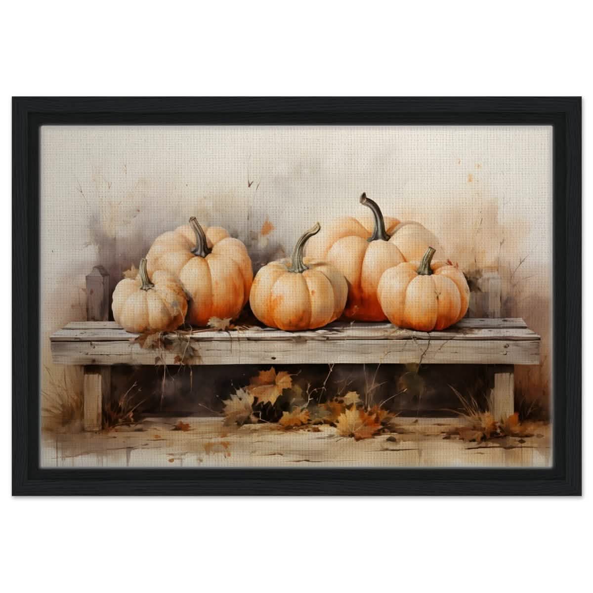 Rustic Pumpkin Still Life | Nature Art wall art print - Framed Canvas - 30x45 cm / 12x18″ - Black frame
