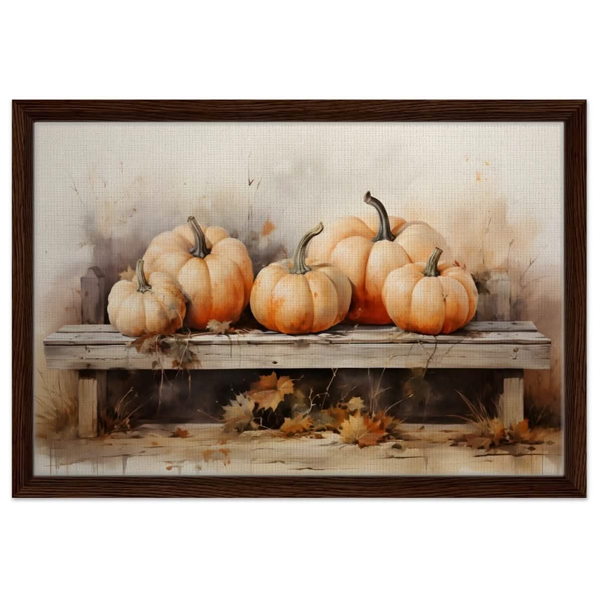 Rustic Pumpkin Still Life | Nature Art wall art print - Framed Canvas - 40x60 cm / 16x24″ - Dark wood frame