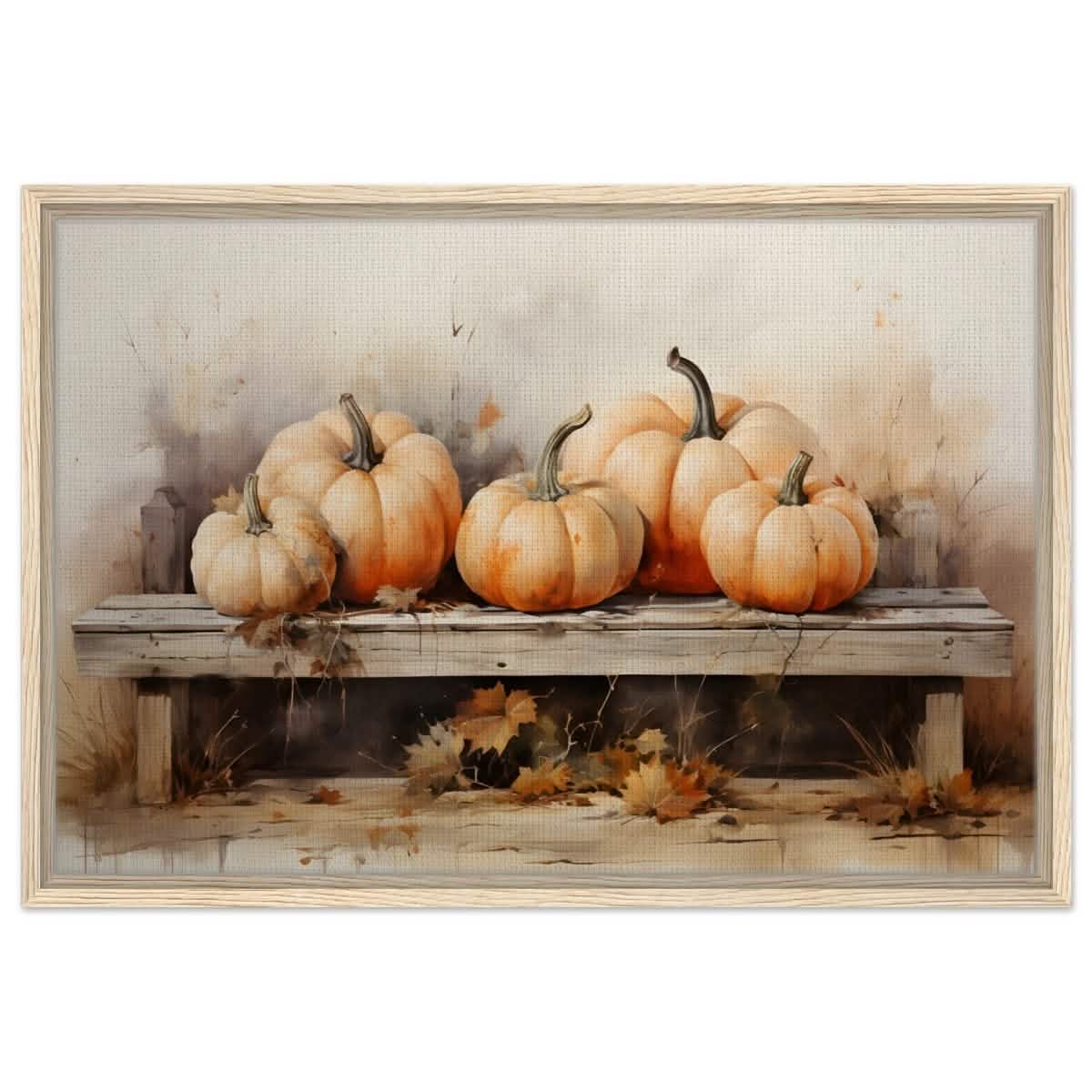 Rustic Pumpkin Still Life | Nature Art wall art print - Framed Canvas - 50x75 cm / 20x30″ - Wood frame
